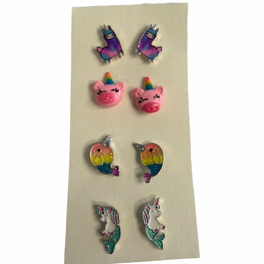 Set of 4 Pairs of Colorful Magical Animal Children’s Earrings NWOT